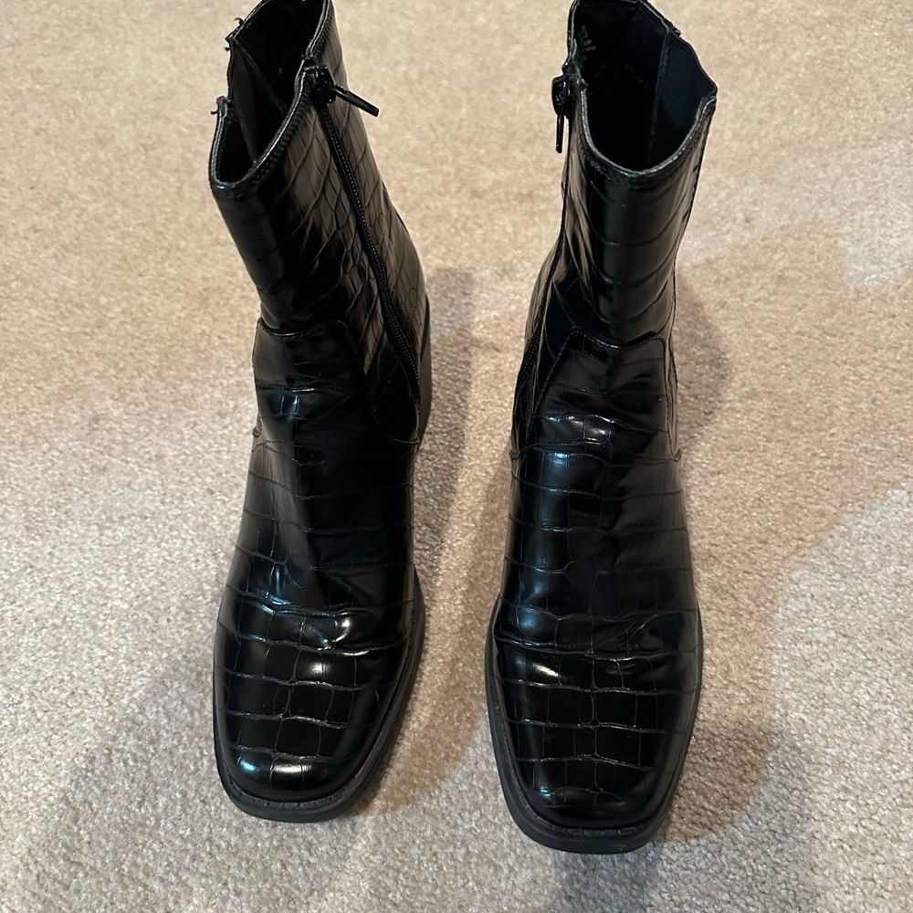 Black Croc-Embossed Combat Boots